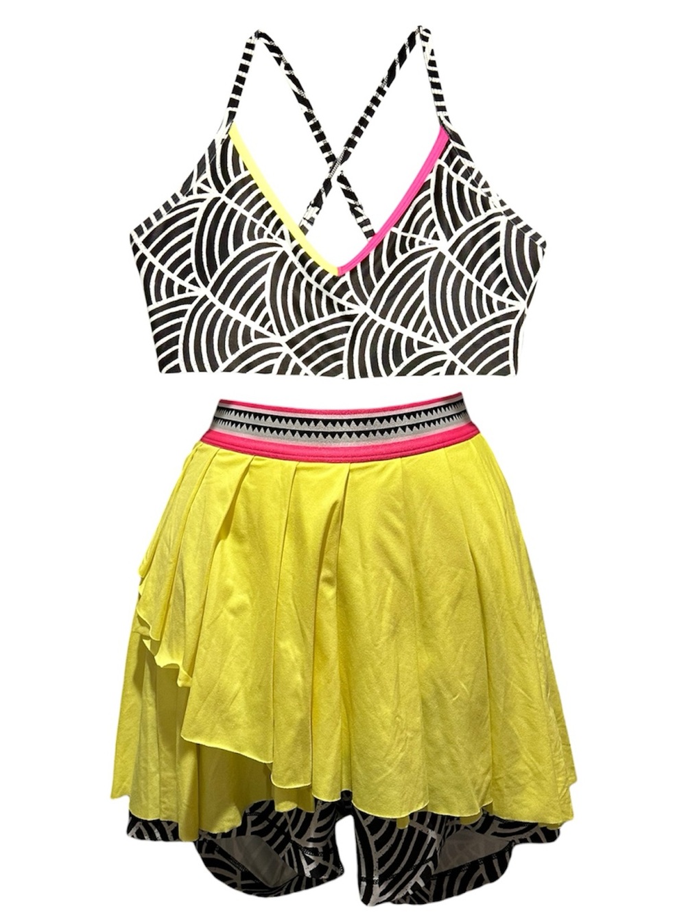 PUMA x Lemlem Yellow Burst Ruffle Tennis Athletic set bra size M skort size L